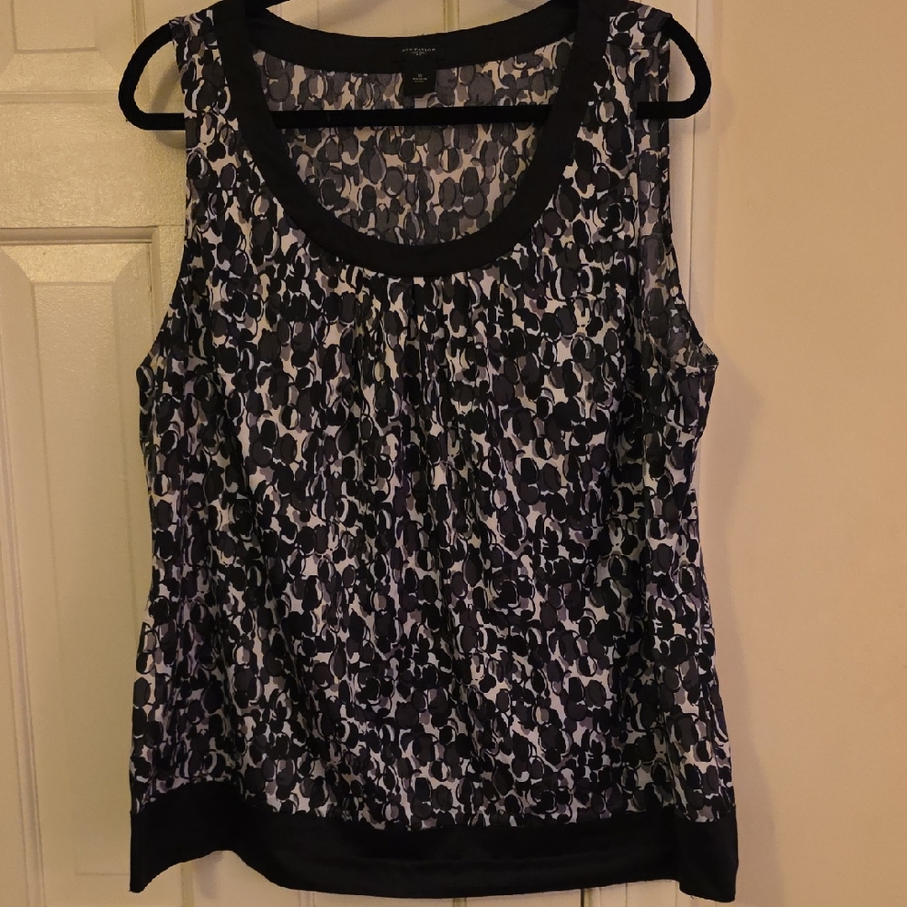 Ann Taylor Satin Tank Sleeveless Top Shell Black White Gray 18